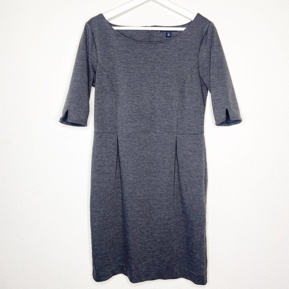 Banana Repbublic Gray Waist Pleated Sleeve Notched Dress Sz 10 FLASH SALE!!!